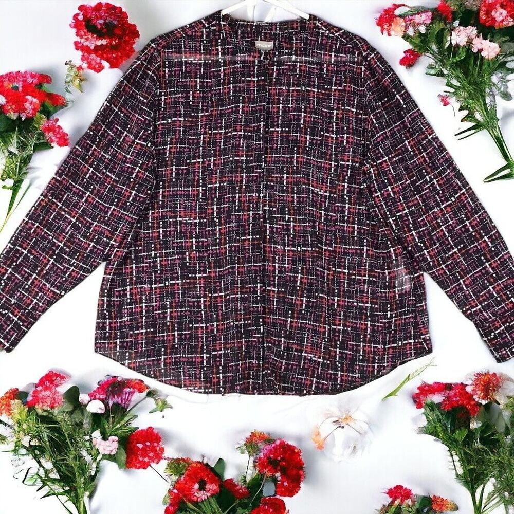 Chicos Top Size XL/16 Multi Color Sheer Long Sleeve Button Up Shirt Polyester